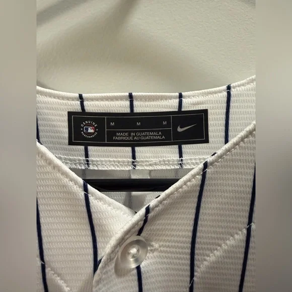 Aaron Judge x Nike White Pinstripe Baseball Jersey with Navy Stripes - Picture 4 of 4